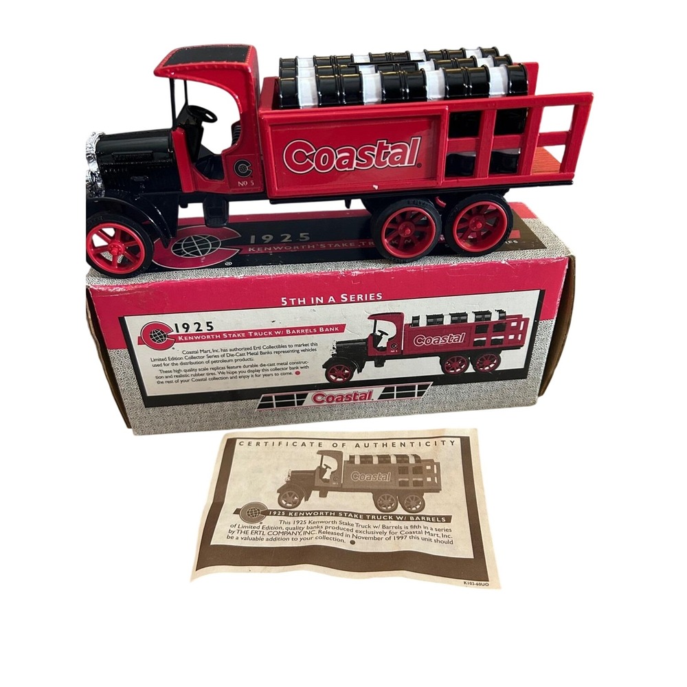 Ertl 1925 Kenworth Stake Truck Barrels Bank Coastal Mart 1/34‎ Die-Cast 1997 COA